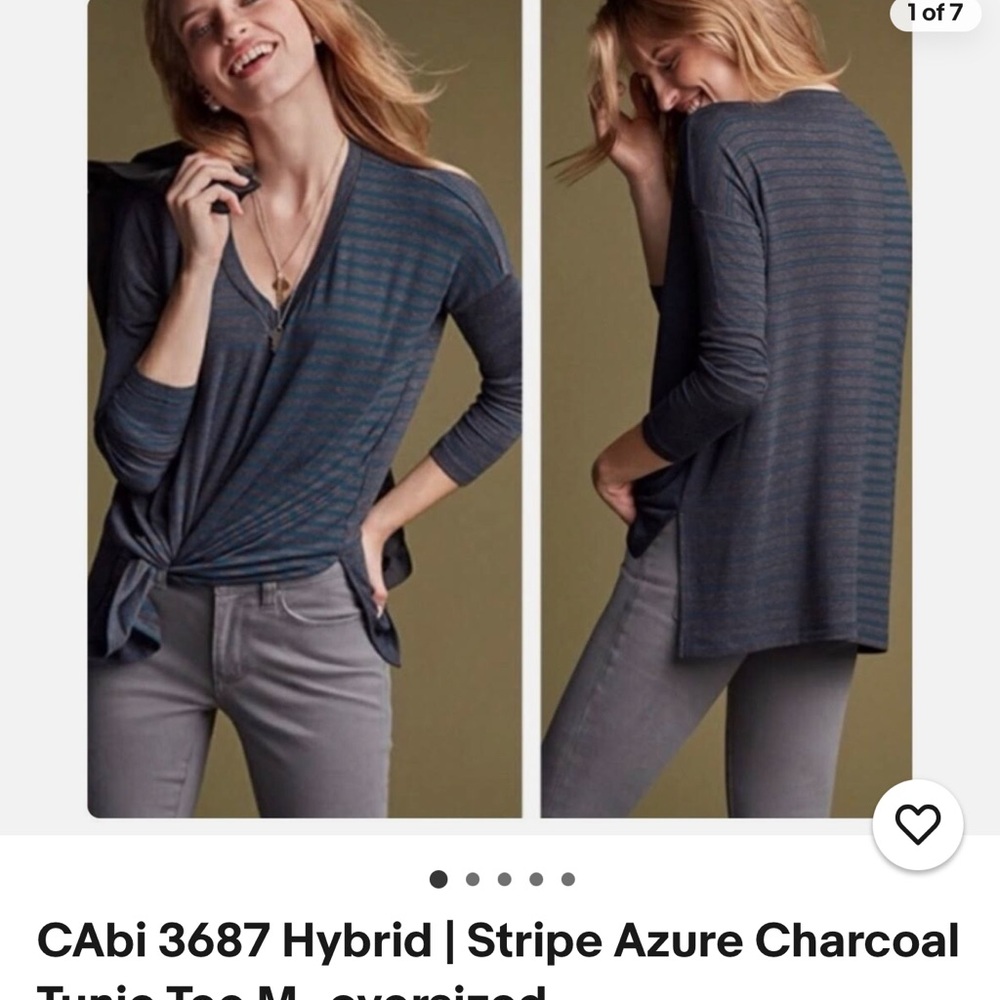 Cabi  Women's Teal and Gray Striped Long Sleeve Top